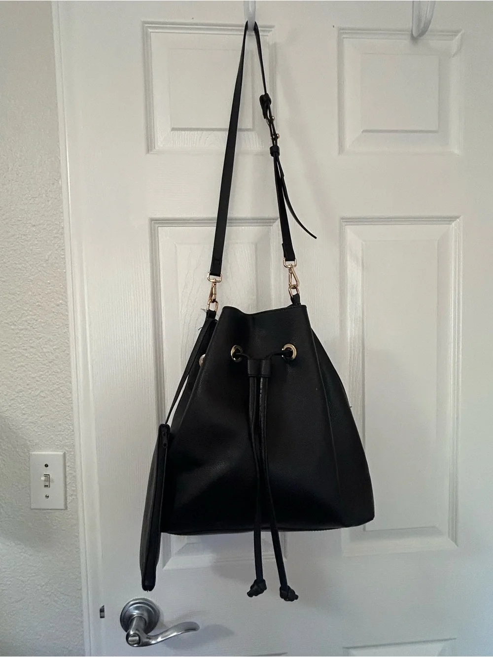 H&M Black Drawstring Bucket Crossbody Bag